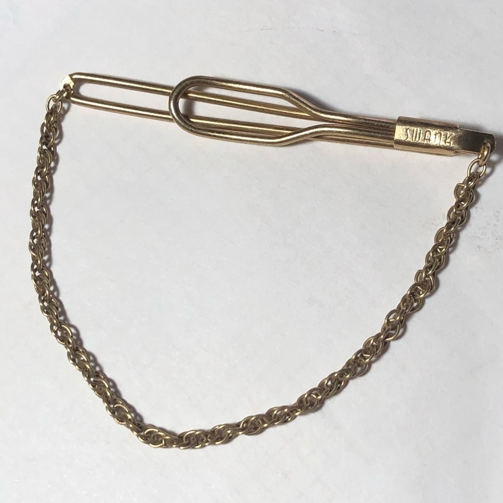 Vintage SWANK Tie Clasp With Chain Gold Tone
